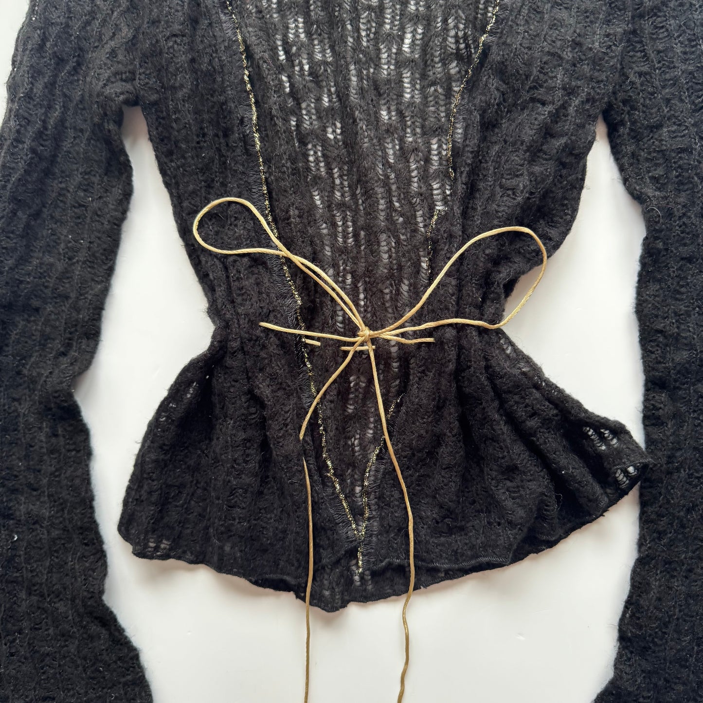 Black Tie-Front Knit Cardigan (S)