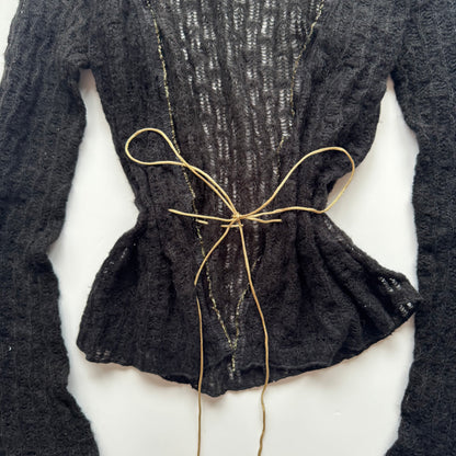 Black Tie-Front Knit Cardigan (S)