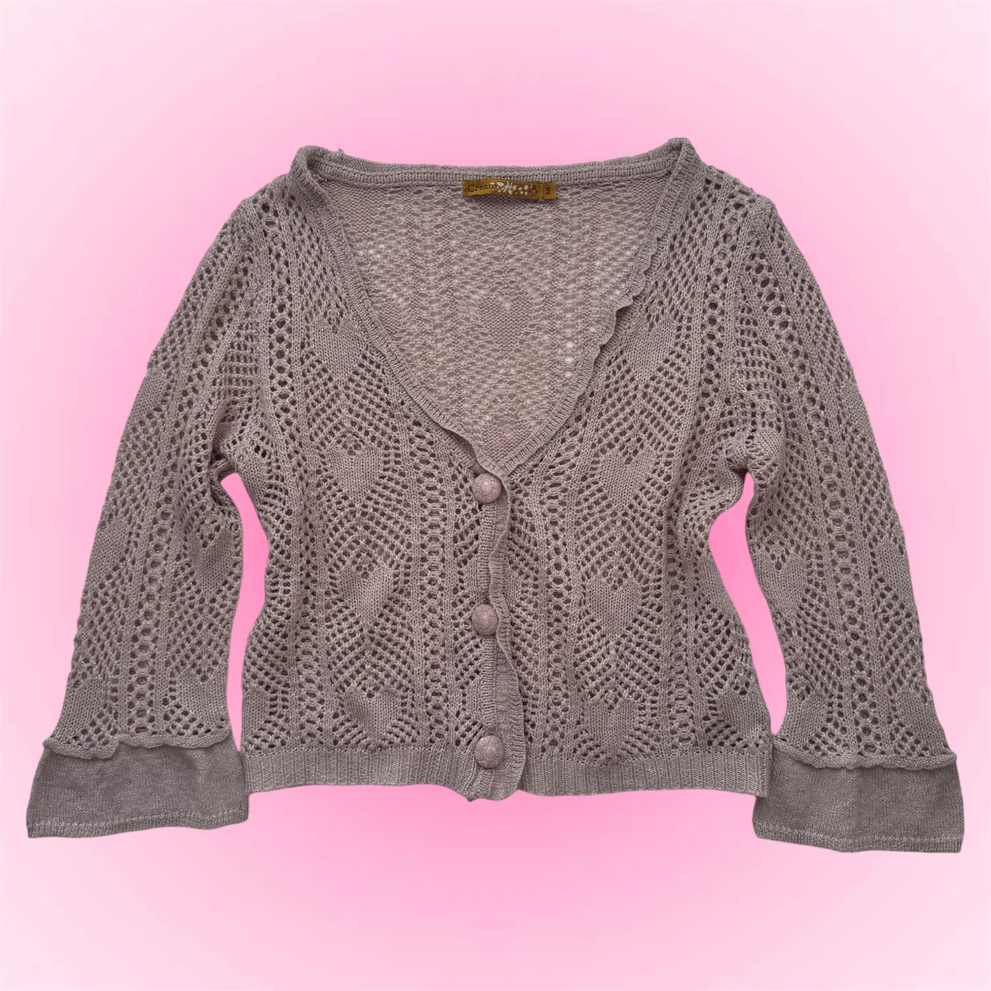 Pink Knit Heart Cardigan (S)