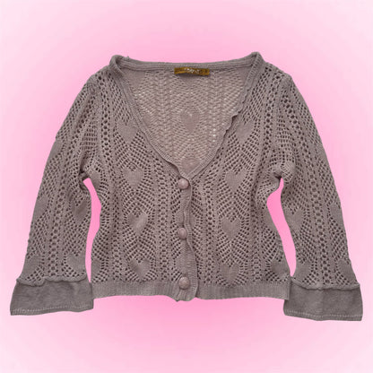 Pink Knit Heart Cardigan (S)