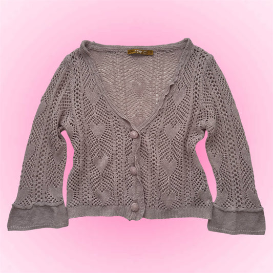 Pink Knit Heart Cardigan (S)