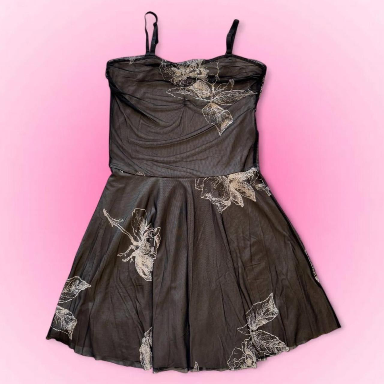 Black Sheer Floral Y2K Dress (L)